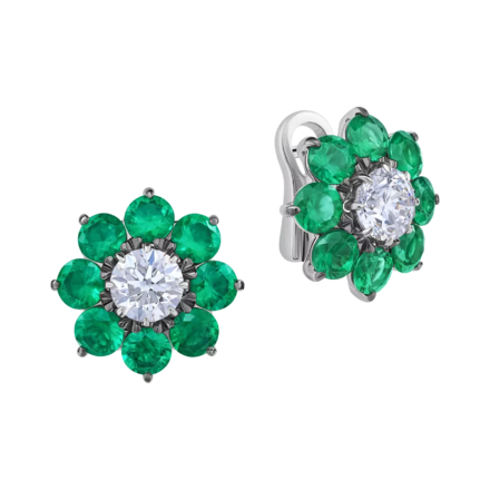 Серьги с бриллиантами и изумрудами, белое золото 1
