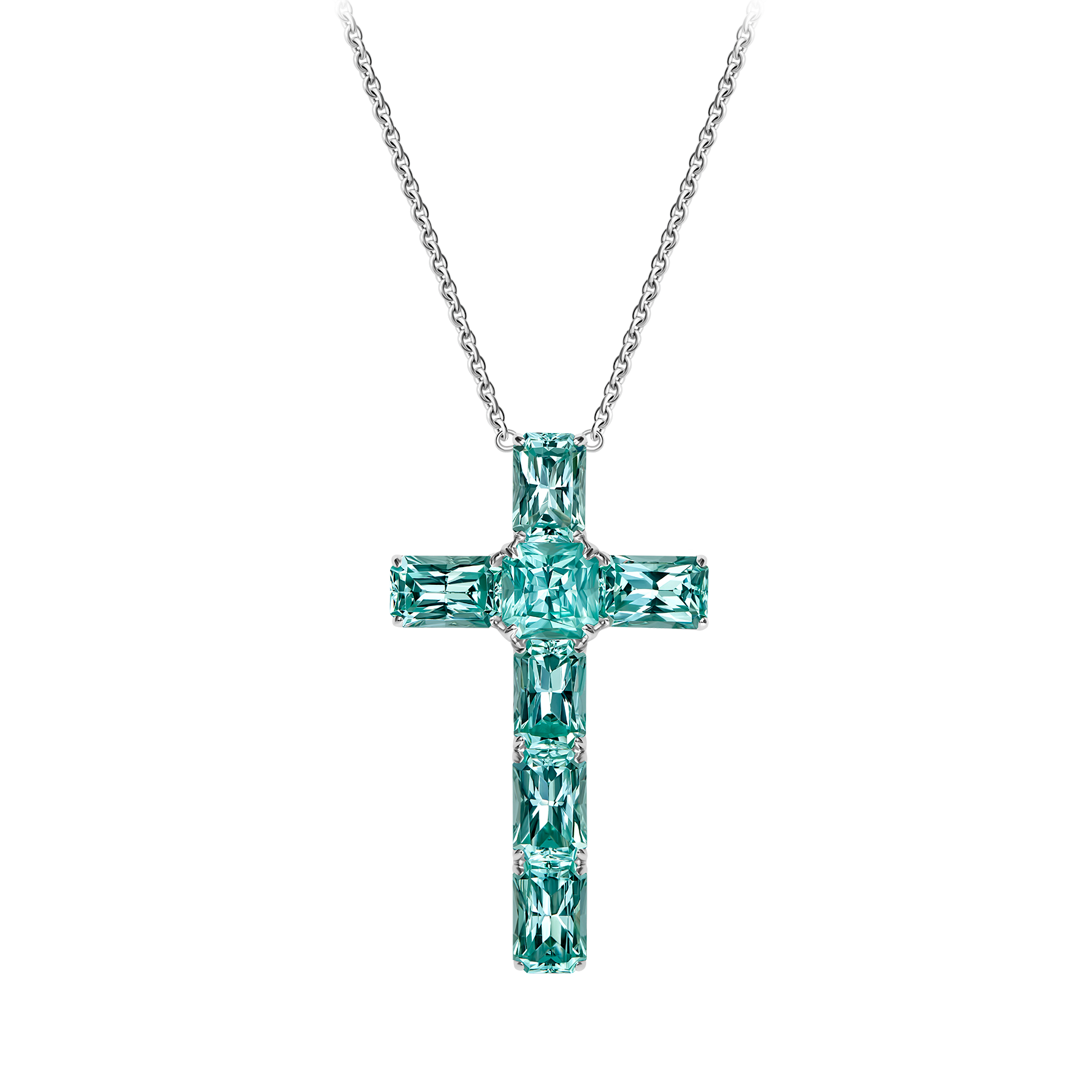 Колье с изумрудами и бриллиантом, белое золото