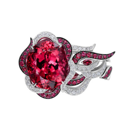 Кольцо с турмалином рубеллитом, рубинами и бриллиантами, белое золото 2