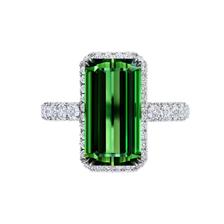 Кольцо с верделитом и бриллиантами, белое золото 2