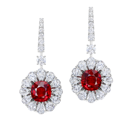 Серьги с рубинами и бриллиантами, белое золото 2