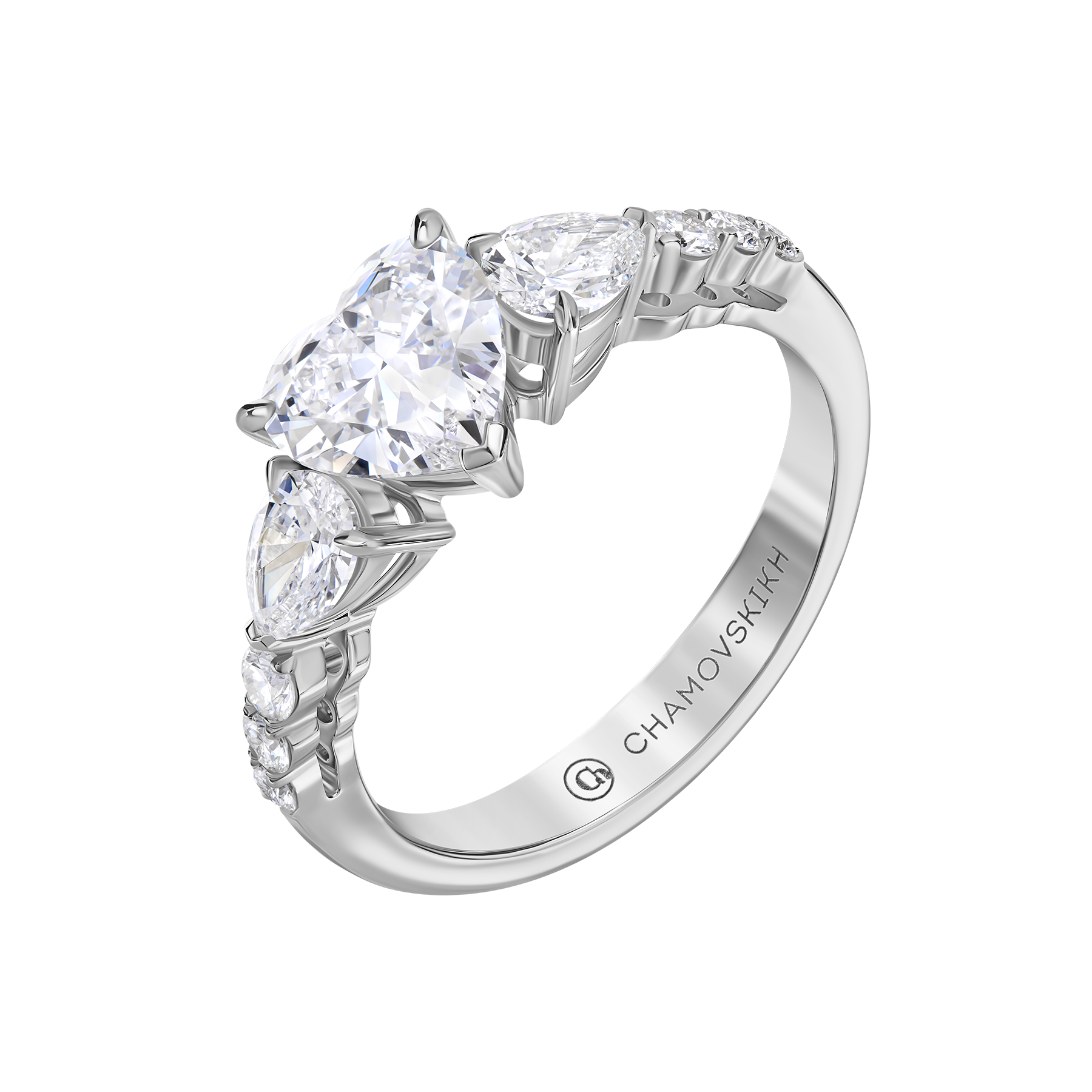 Кольцо с бриллиантами, белое золото