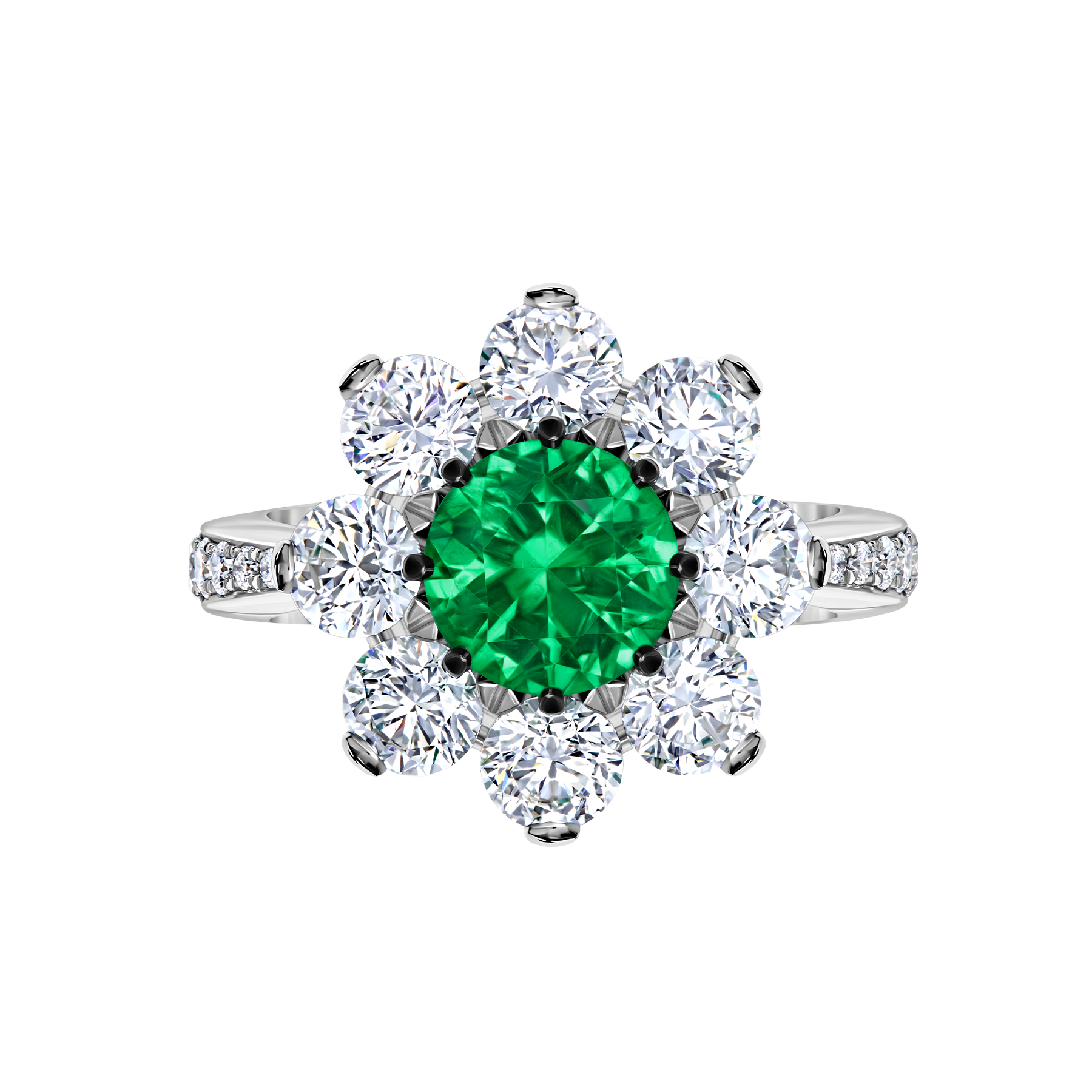 Кольцо с изумрудом и бриллиантами, белое золото
