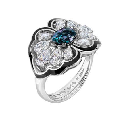 Кольцо с александритом, бриллиантами и жемчугом, белое золото, н.керамика 3