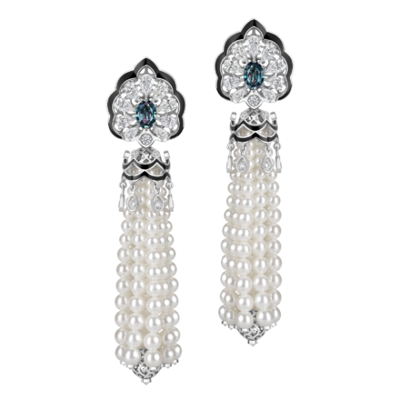 Серьги с александритами, бриллиантами и жемчугом, белое золото, н.керамика 1