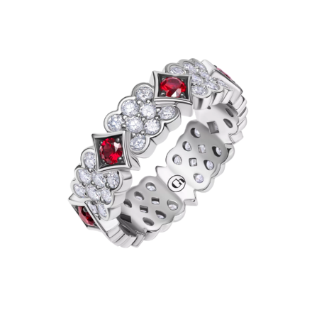 Обручальное кольцо с рубинами и бриллиантами, белое золото 1