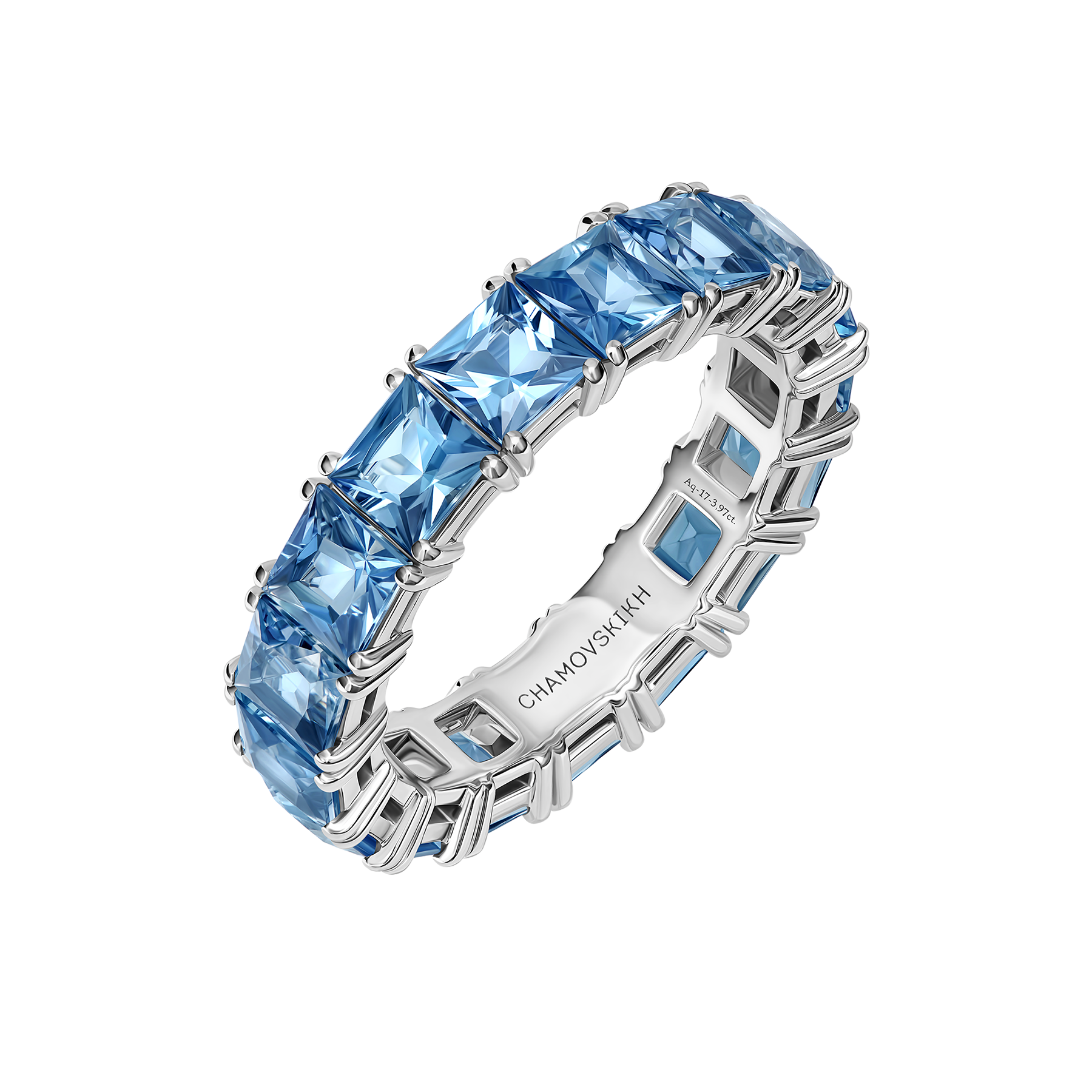 Кольцо с аквамаринами, белое золото