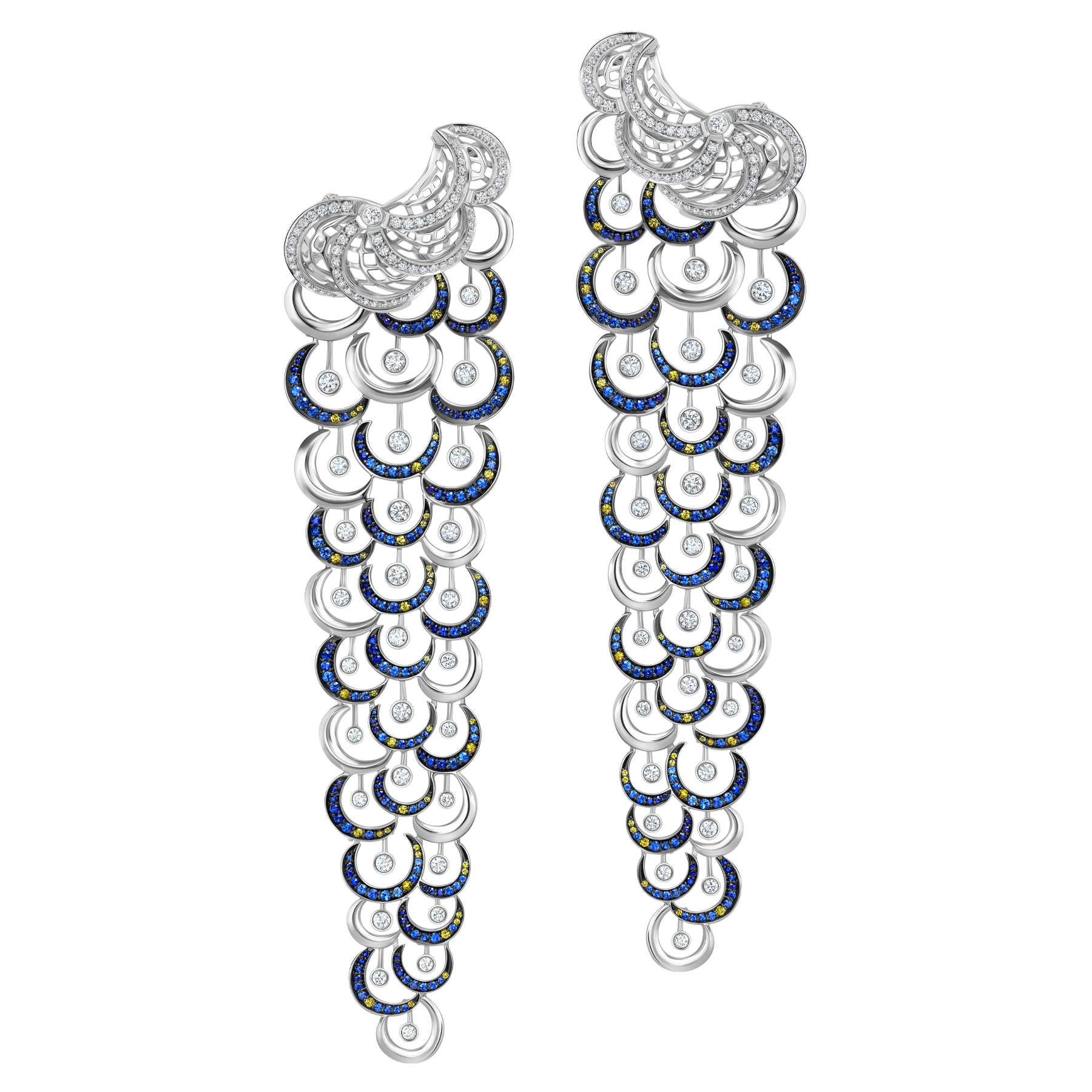 Серьги с опалами, бриллиантами и сапфирами, белое золото