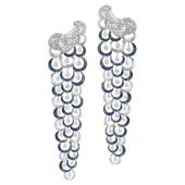 Серьги с опалами, бриллиантами и сапфирами, белое золото
