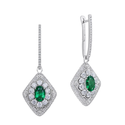 Серьги с изумрудами и бриллиантами, белое золото 1