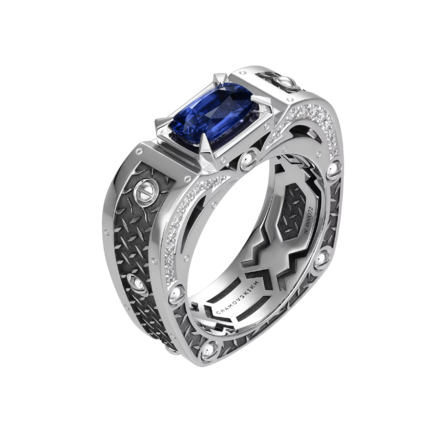 Кольцо с сапфиром и бриллиантами, белое золото 1