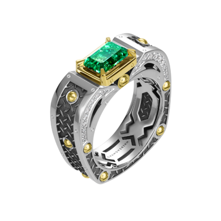 Кольцо с изумрудом и бриллиантами, белое и жёлтое золото 1
