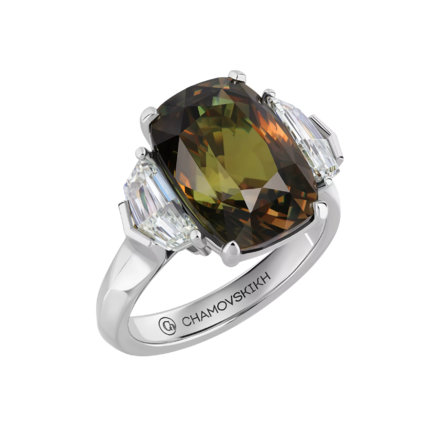 Кольцо с александритом и бриллиантами, платина 1