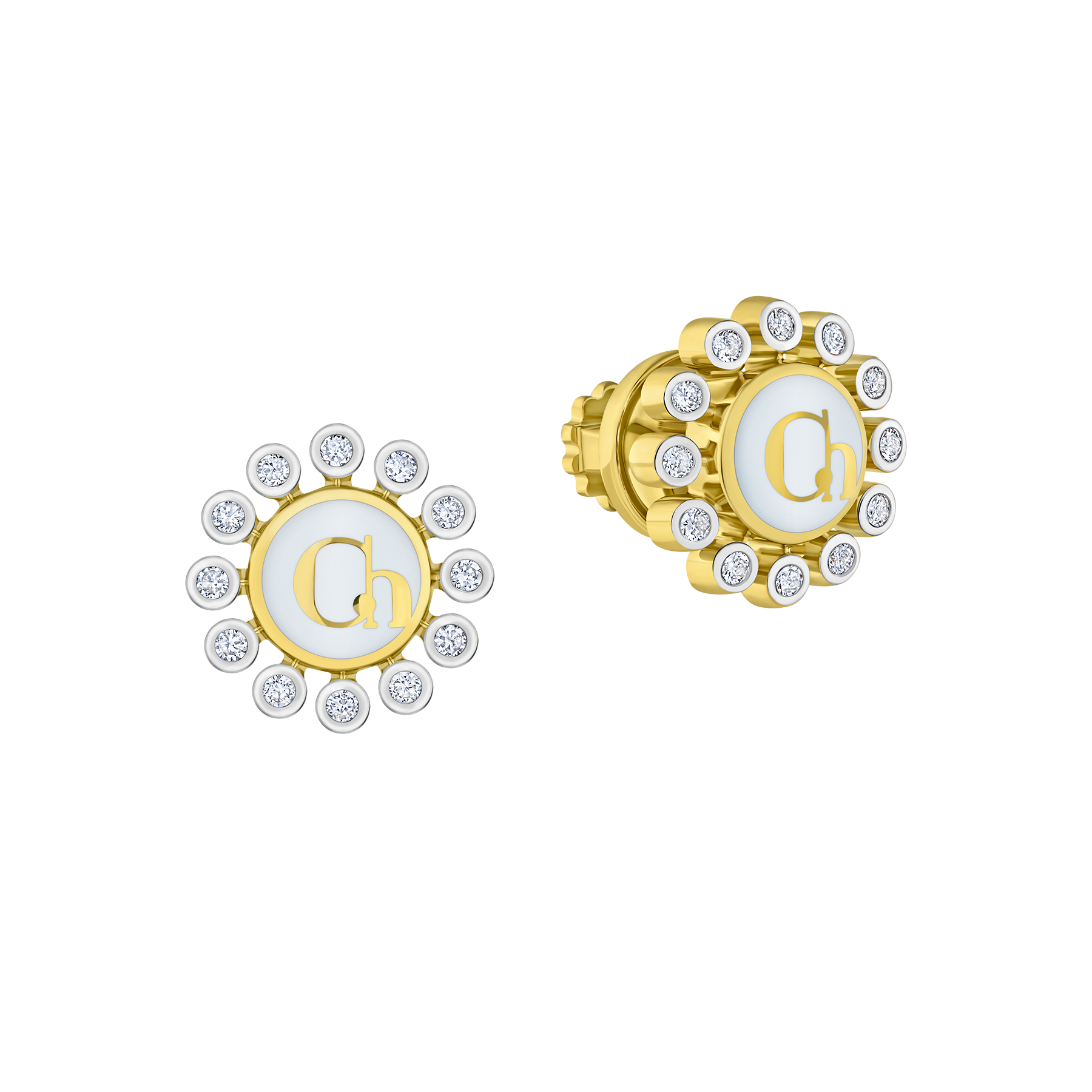 Пусеты с бриллиантами, желтое золото, нанокерамика