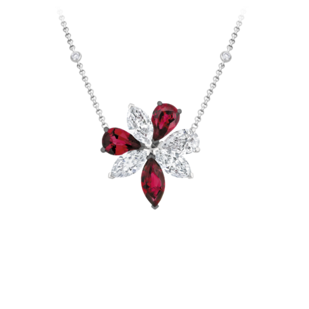 Колье с рубинами и бриллиантами, белое золото 1