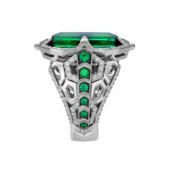 Кольцо с турмалином верделит, бриллиантами и изумрудами, белое золото