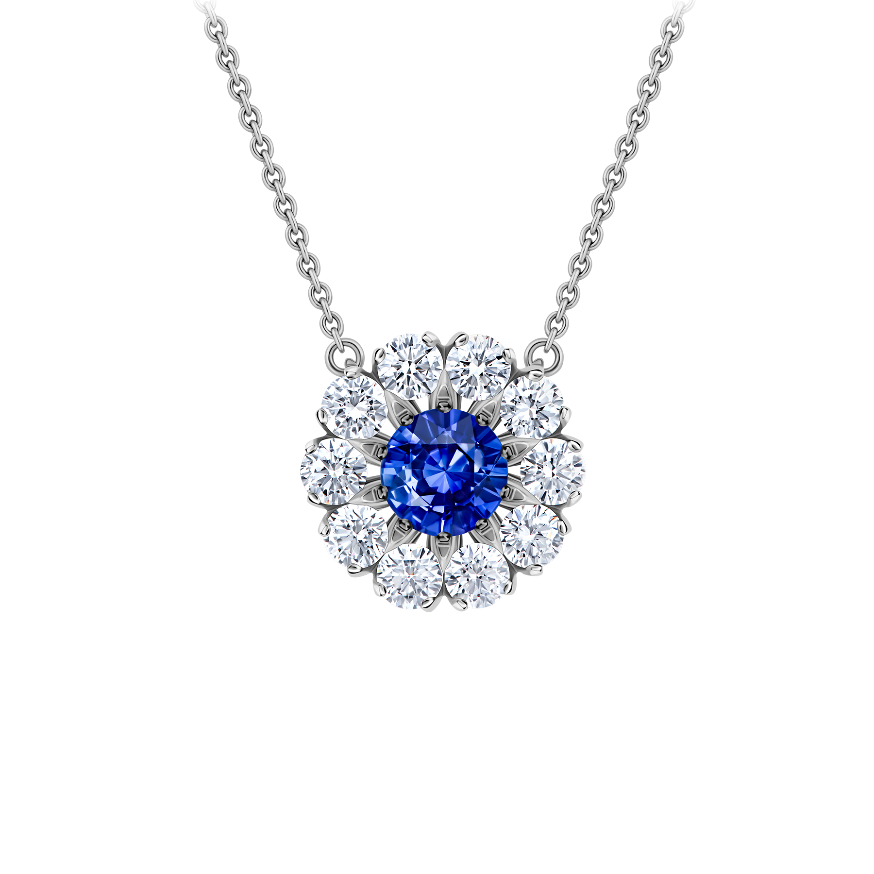 Колье с сапфиром и бриллиантами, белое золото