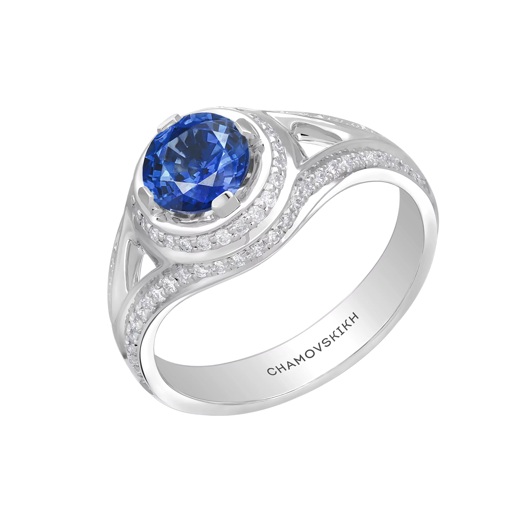 Кольцо с сапфиром и бриллиантами, белое золото