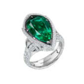 Кольцо с изумрудами и бриллиантами, белое золото