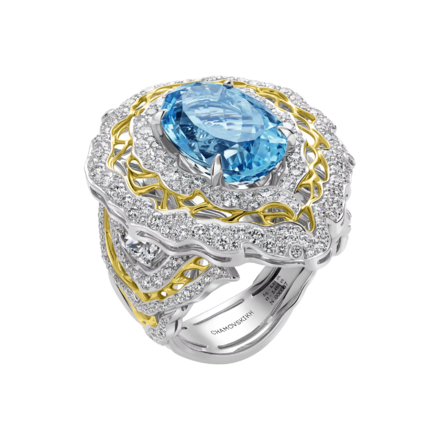 Кольцо с аквамарином и бриллиантами, белое золото 1