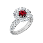 Кольцо с рубином и бриллиантами, белое золото