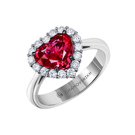 Кольцо с рубином и бриллиантами, белое золото 1