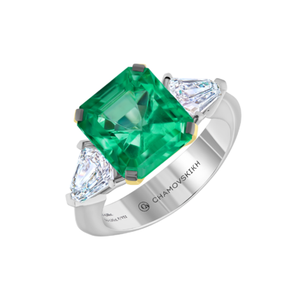 Кольцо с изумрудом и бриллиантами, белое золото 1