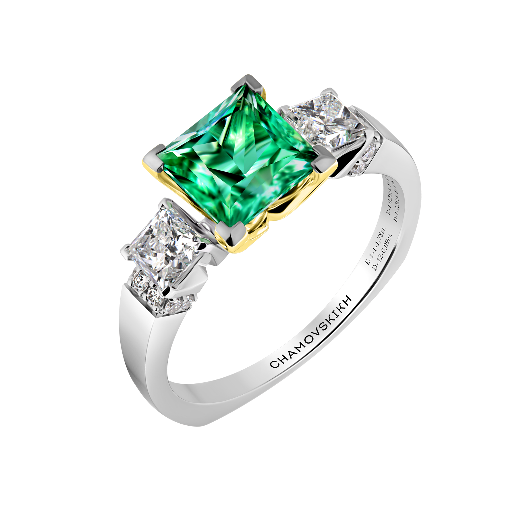 Кольцо с изумрудом и бриллиантами, белое и жёлтое золото