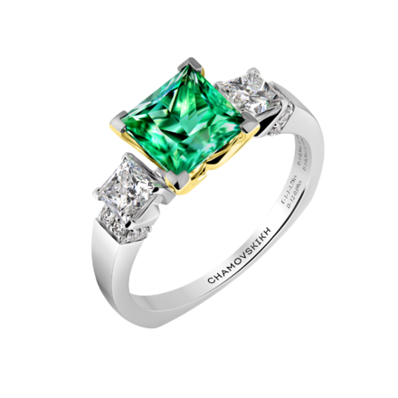 Кольцо с изумрудом и бриллиантами, белое и жёлтое золото 1