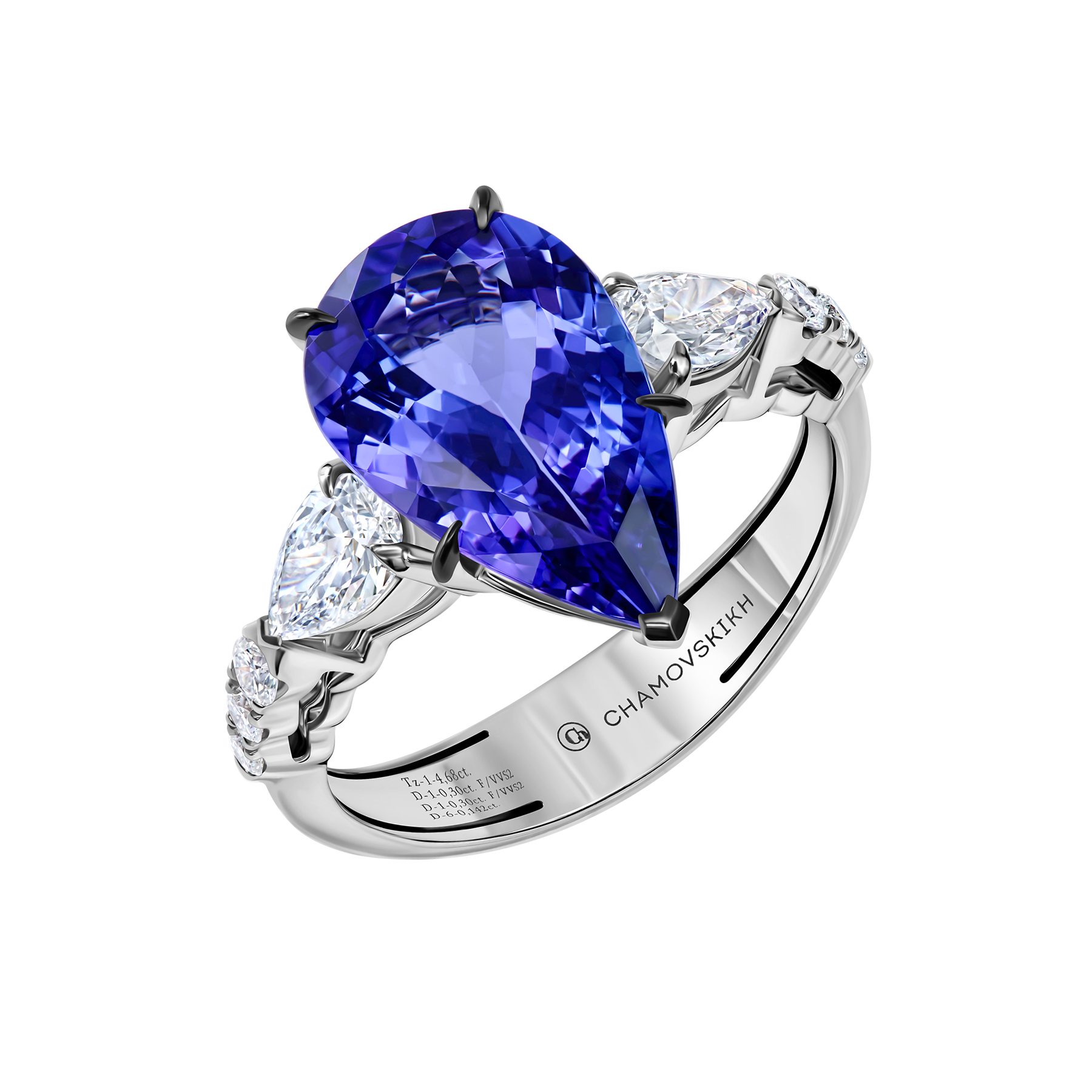 Кольцо с танзанитом и бриллиантами, белое золото