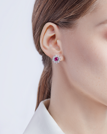 Пусеты с рубинами и бриллиантами, белое золото 2