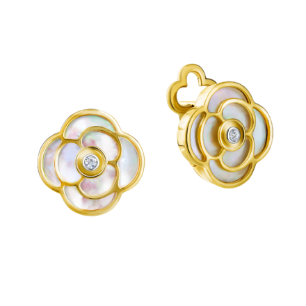 Серьги с бриллиантами и перламутром, желтое золото 1