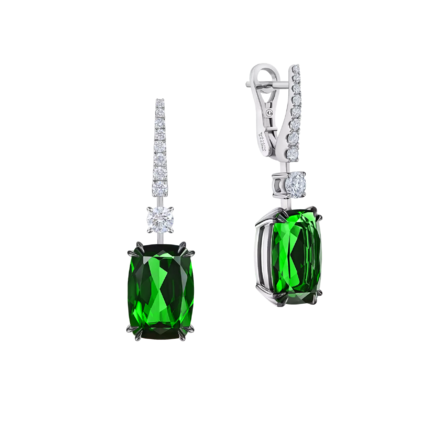 Серьги с турмалинами верделитами и бриллиантами, белое золото 1