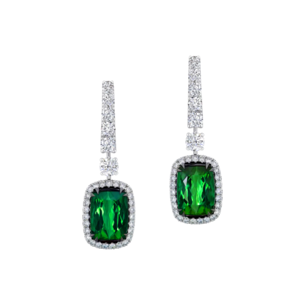 Серьги с верделитами и бриллиантами, белое золото 1