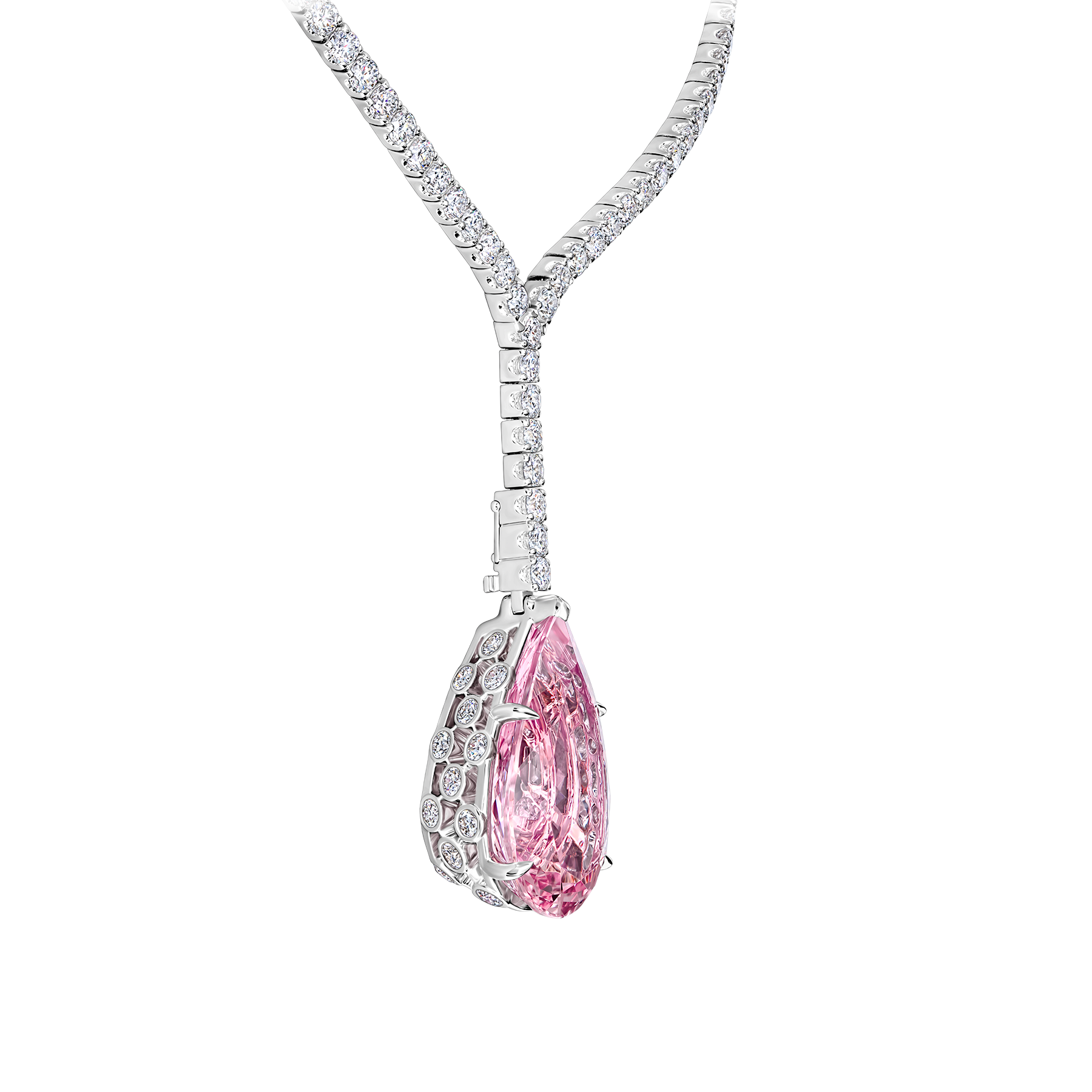 Колье с морганитом, аквамарином и бриллиантами, белое золото