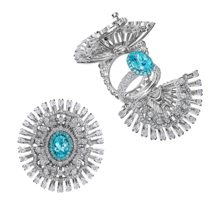 Кольцо с изумрудом, турмалином параиба, турмалином рубеллитом и бриллиантами, белое золото 3