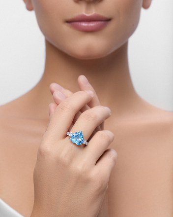 Кольцо с аквамарином и бриллиантами, белое золото 4