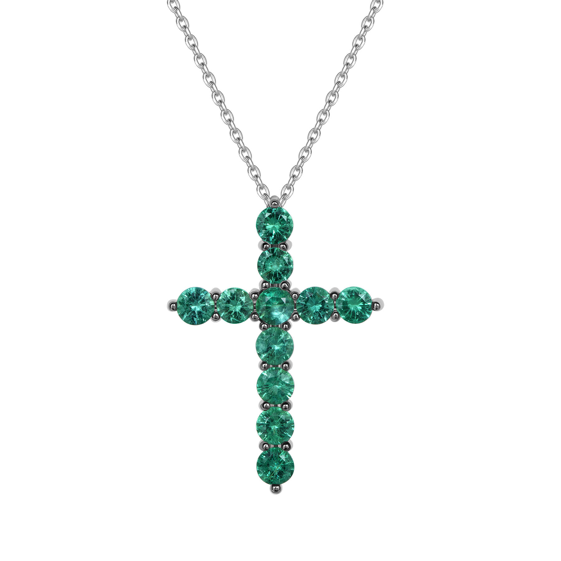 Колье с изумрудами и бриллиантом, белое золото