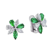 Серьги с изумрудами и бриллиантами, белое золото