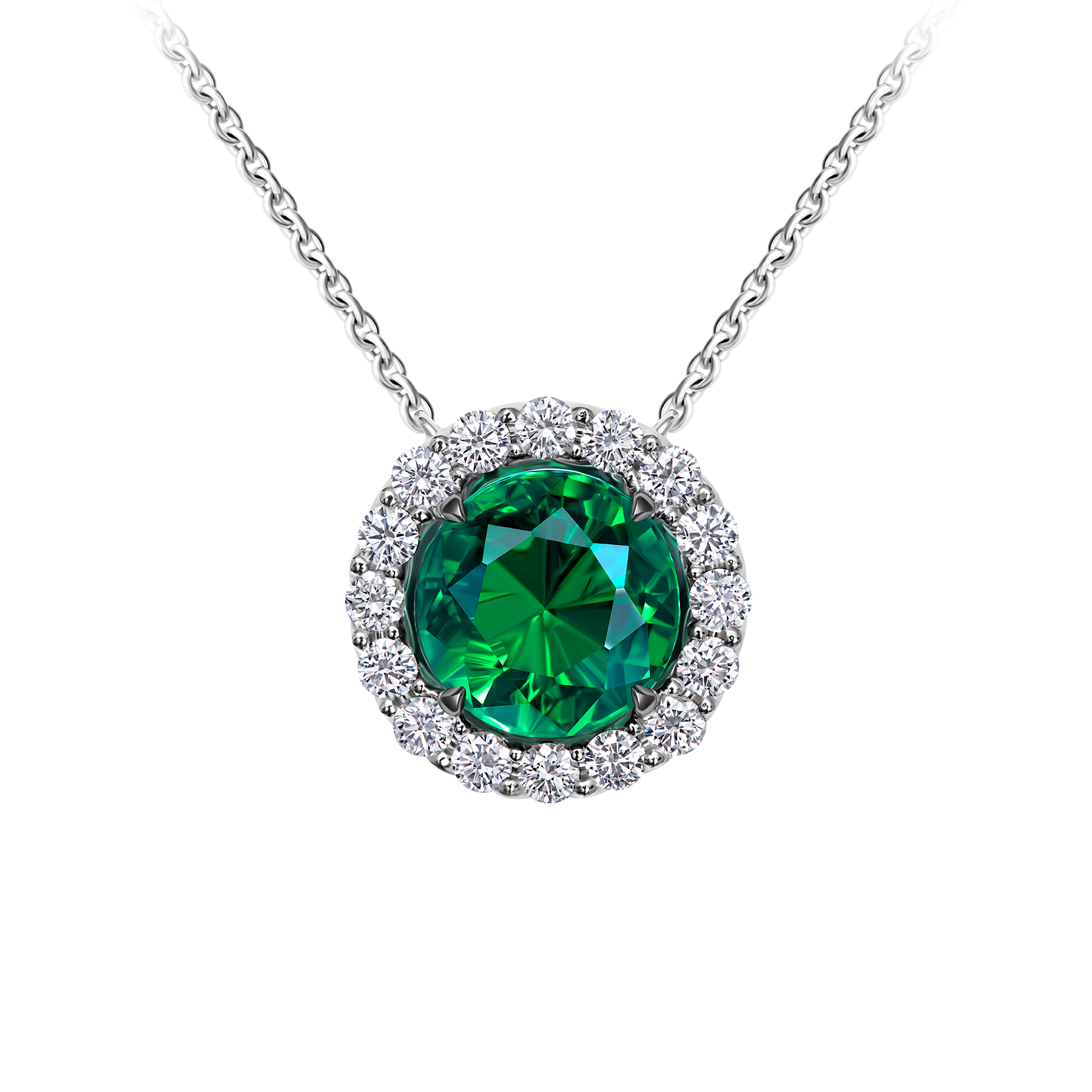 Колье с изумрудом и бриллиантами, белое золото
