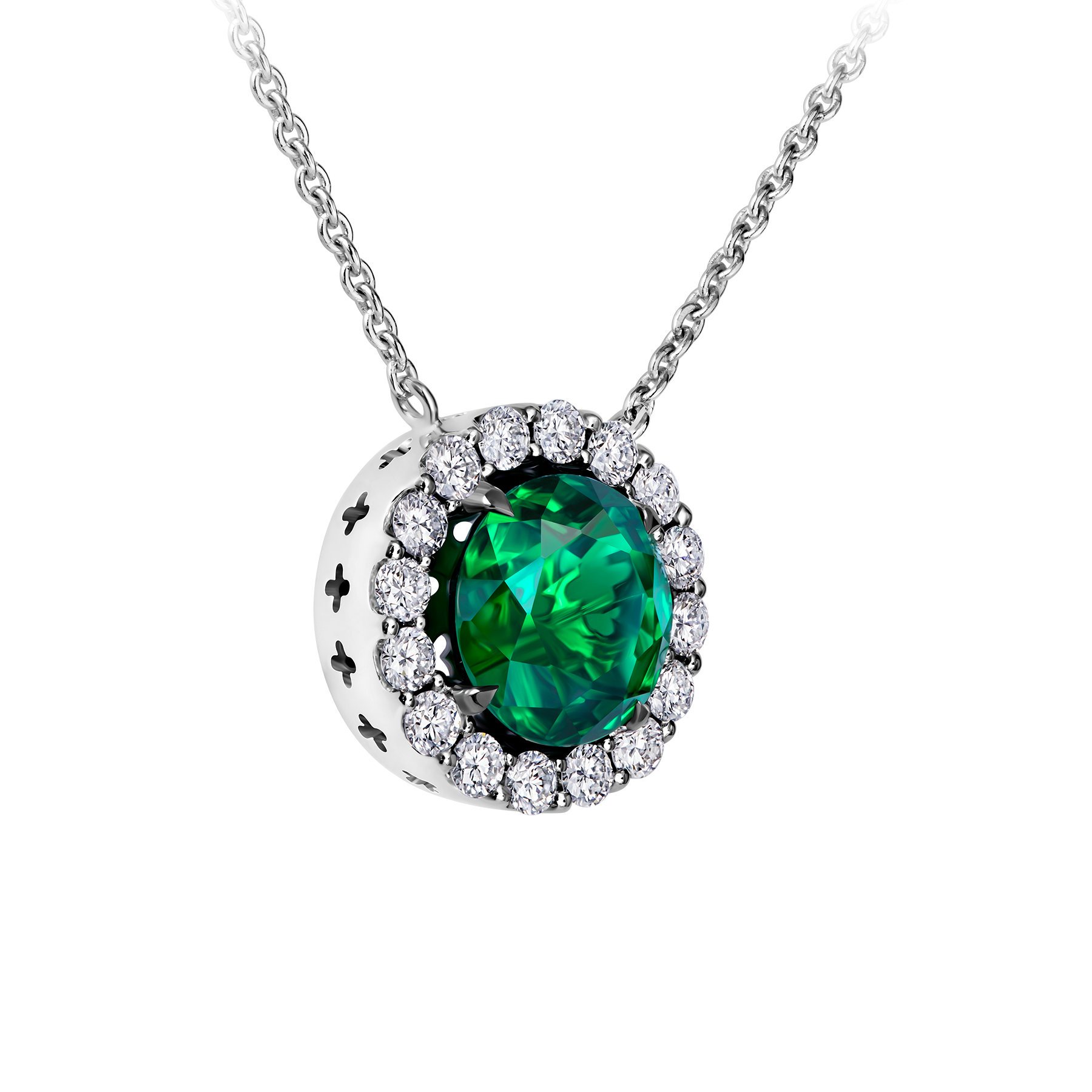 Колье с изумрудом и бриллиантами, белое золото