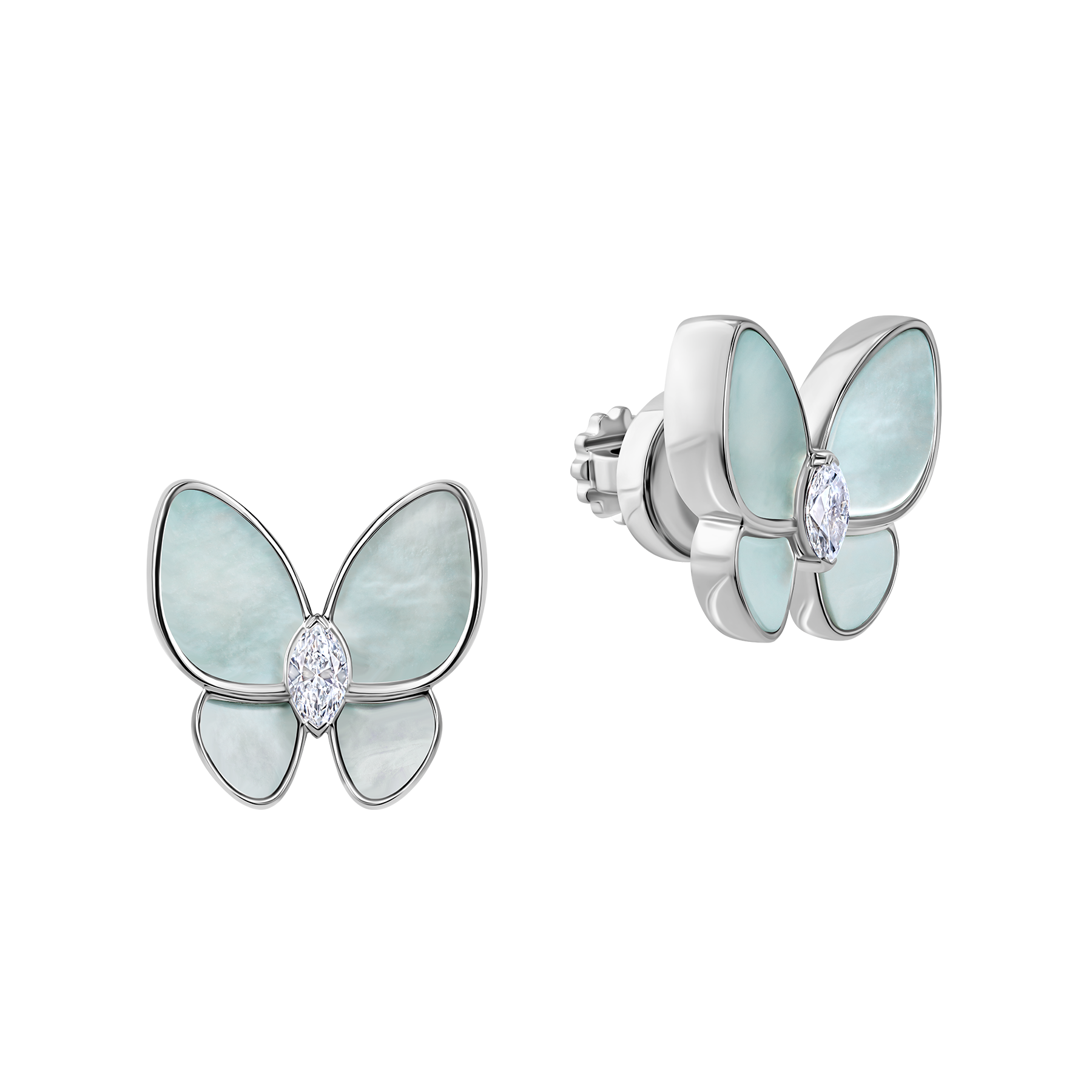 Пусеты с бриллиантами и перламутром, белое золото, н.керамика