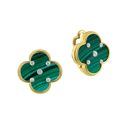 Серьги с бриллиантами и малахитом, желтое золото 1
