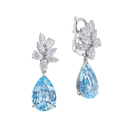 Серьги с аквамаринами и бриллиантами, белое золото 1