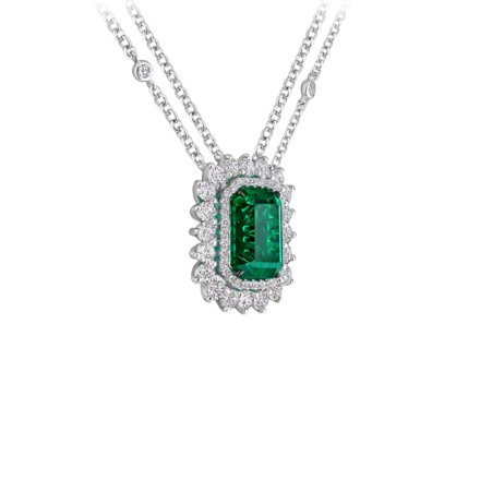 Колье с изумрудом и бриллиантами, белое золото 2