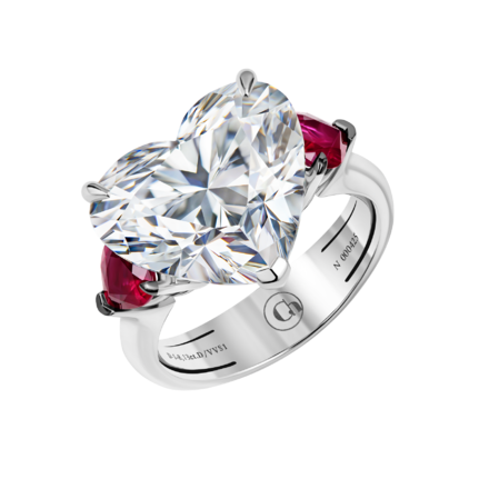 Кольцо с бриллиантом и рубинами, белое золото 1