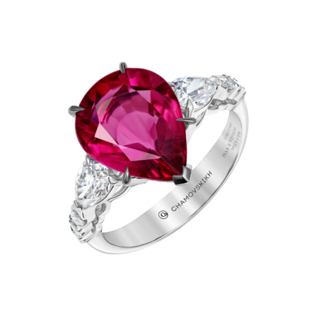 Кольцо с турмалином рубеллитом и бриллиантами, белое золото 1