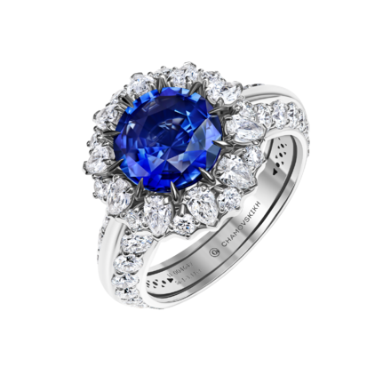 Кольцо с сапфиром и бриллиантами, белое золото 1