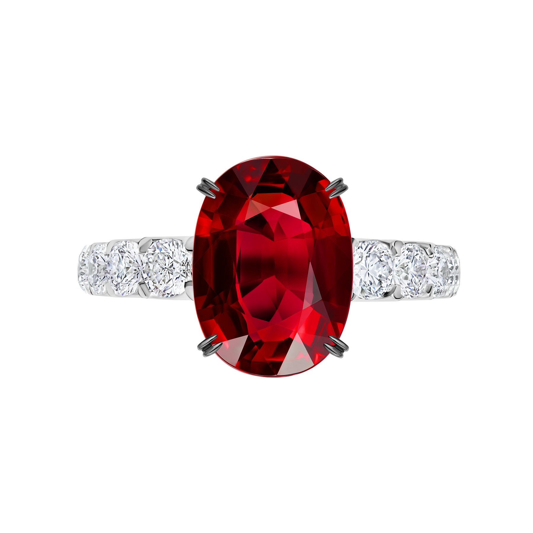 Кольцо с рубином и бриллиантами, белое золото