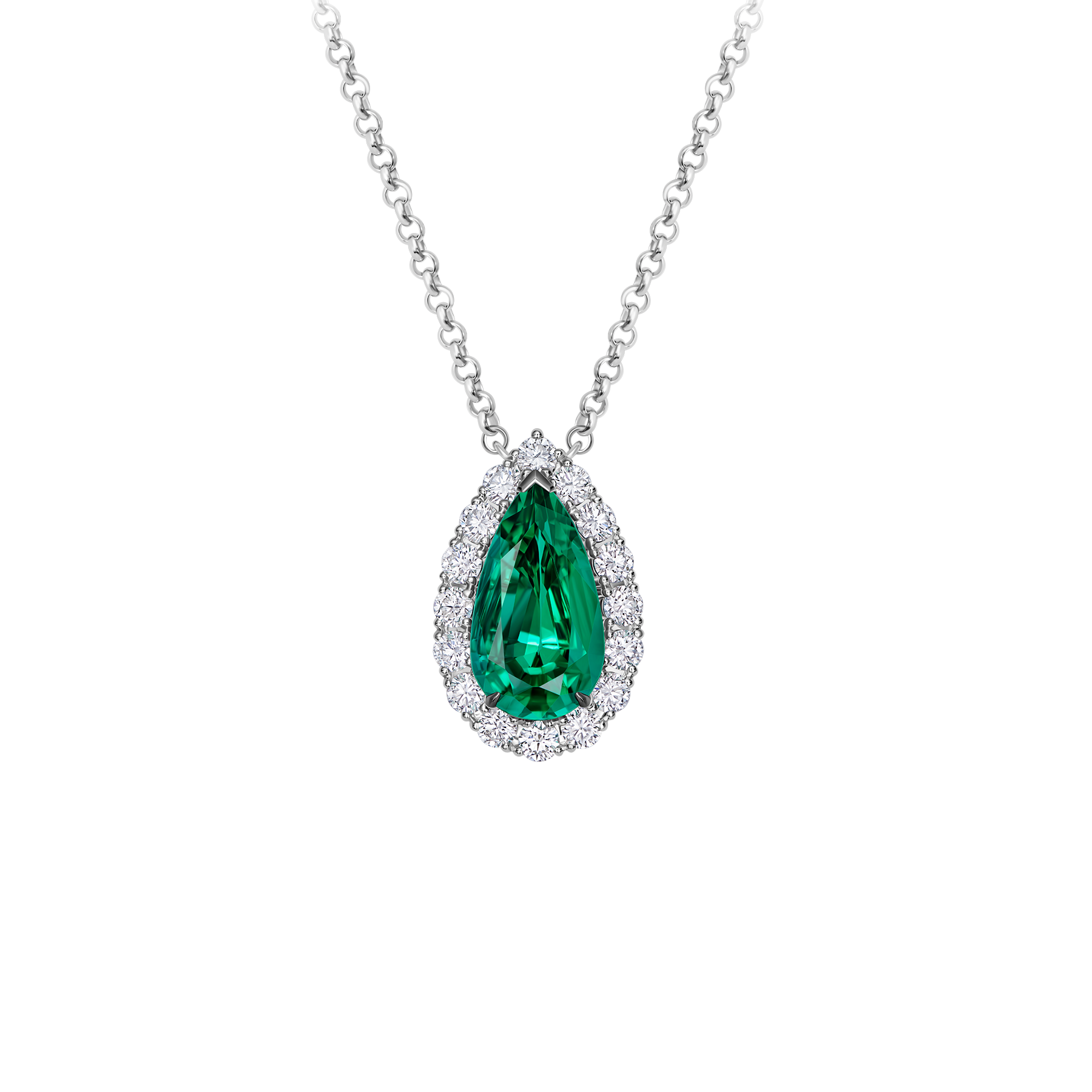 Колье с изумрудом и бриллиантами, белое золото